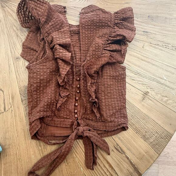 $68 Maeve Anthropologie Crop Ruffle Mesh Top size medium - Picture 5 of 7